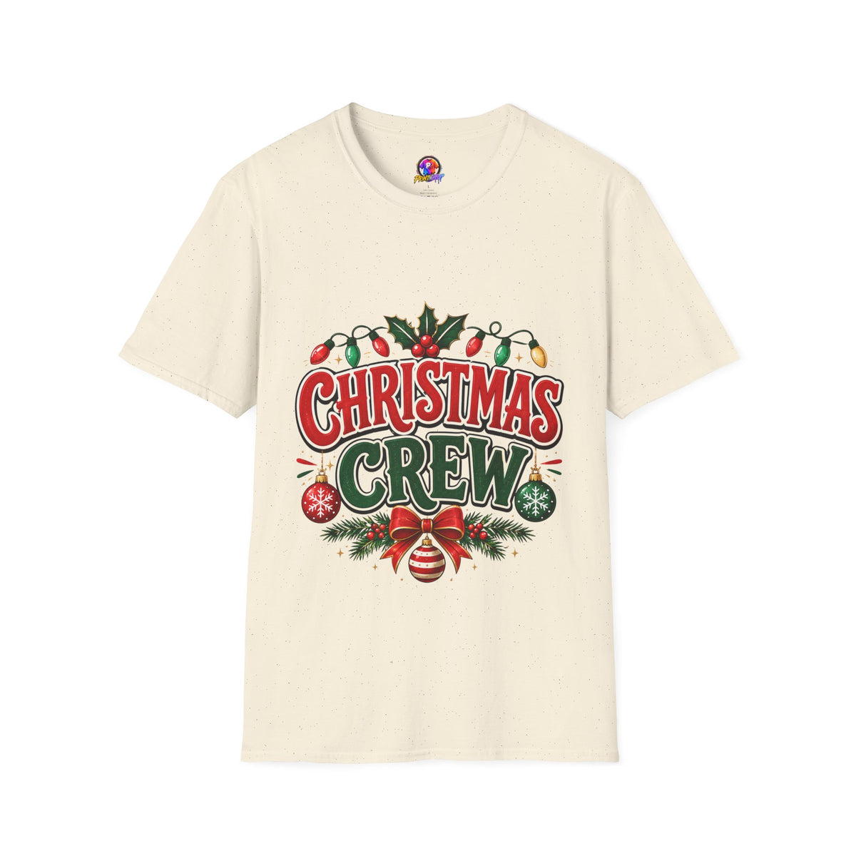 Christmas Crew T-Shirt — Festive Holiday Graphic Tee with Lights & Holly