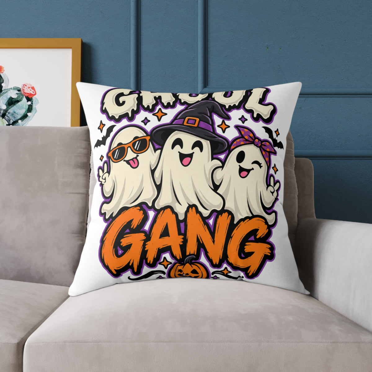Ghoul Gang Halloween Pillow — Cute Ghosts Decorative Square Throw Pillow