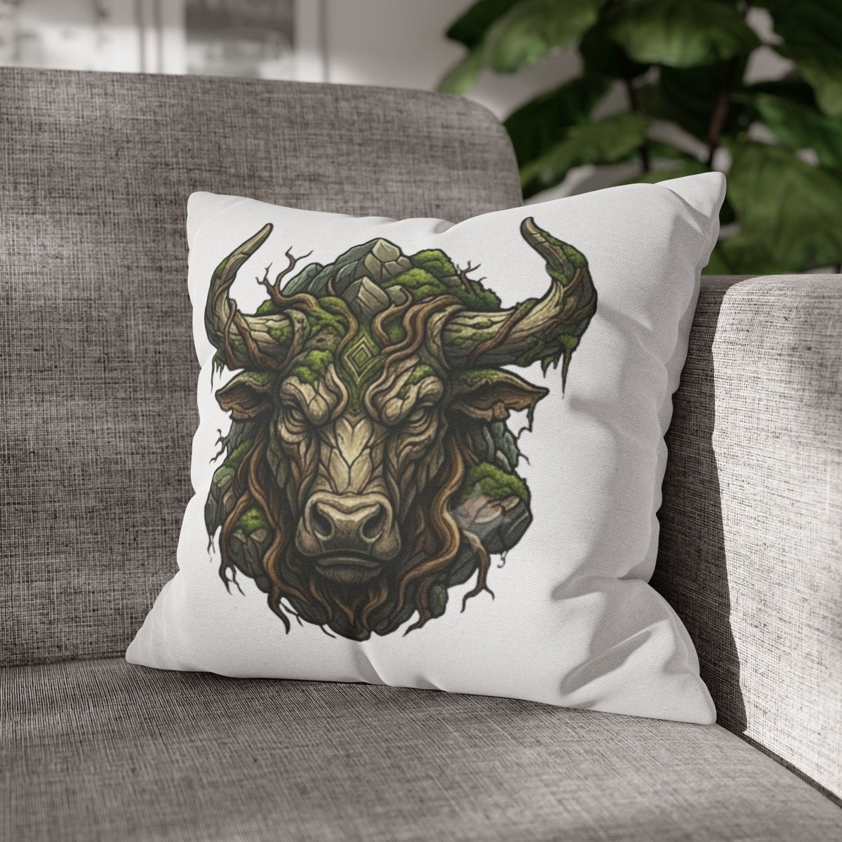 Taurus Forest Bull Decorative Pillowcase — Mythic Woodland Ox Accent Cushion