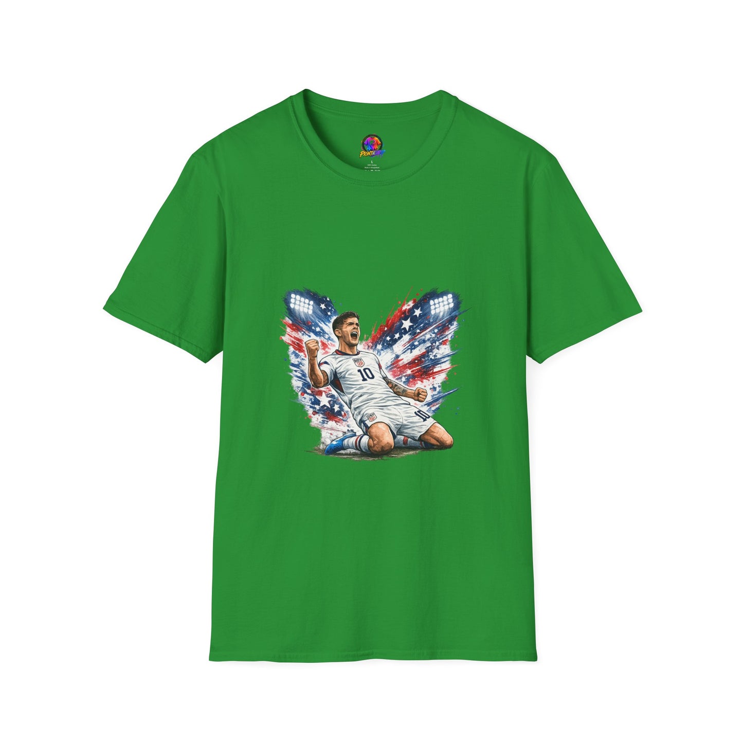 USA Soccer Player Flag T-Shirt — Patriotic Football Fan Tee