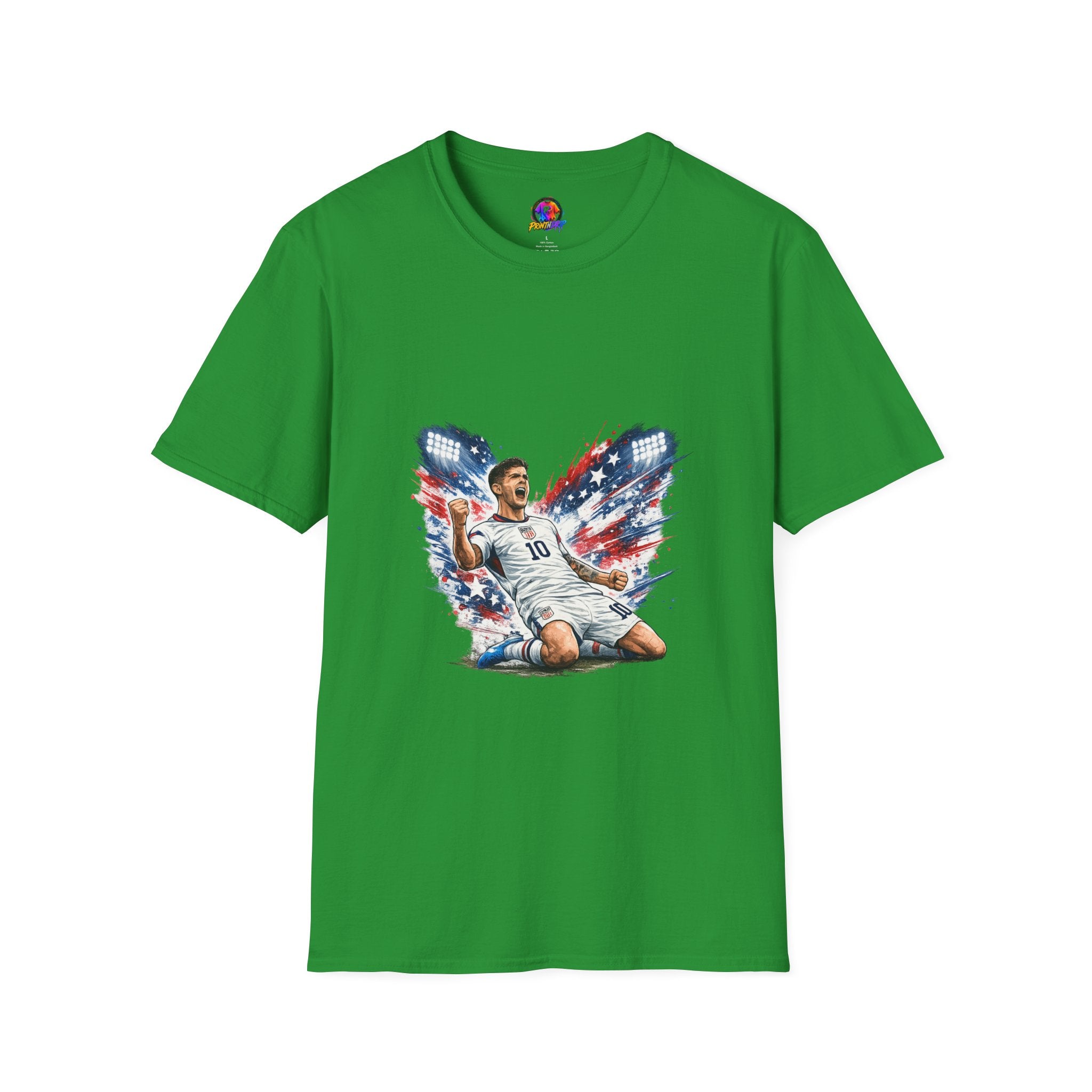 USA Soccer Player Flag T-Shirt — Patriotic Football Fan Tee