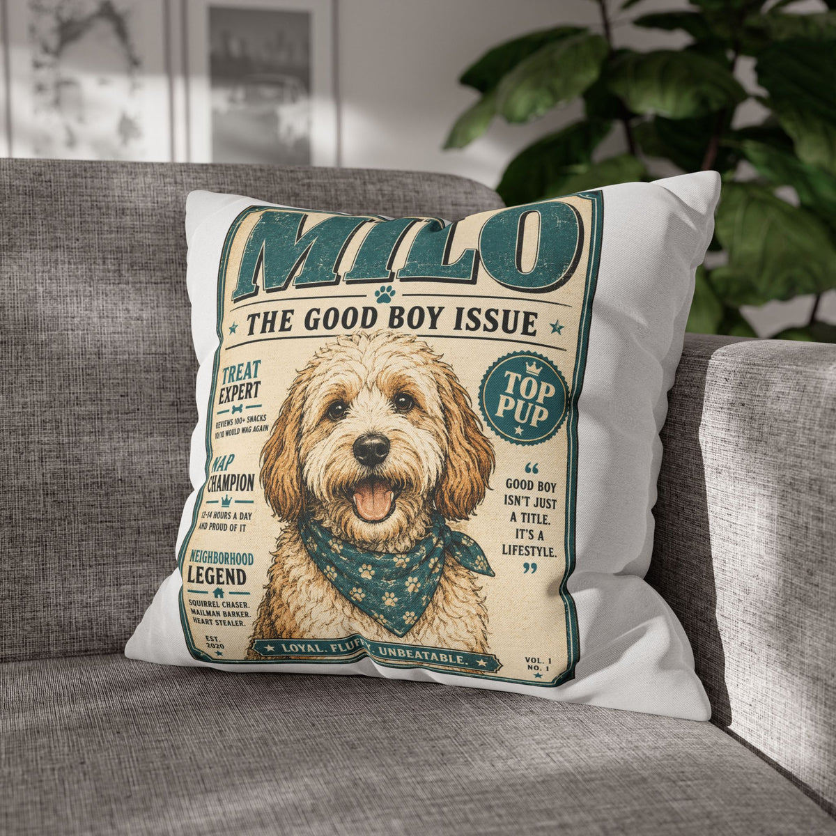 Milo 'The Good Boy Issue' Decorative Pillowcase Milo Bailey Dog Dad Mom