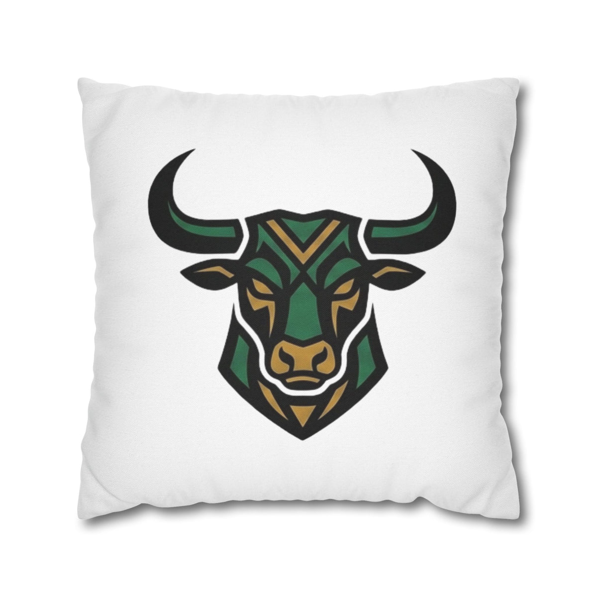 Taurus Geometric Bull Throw Pillowcase — Green Tribal Bull Accent Pillow