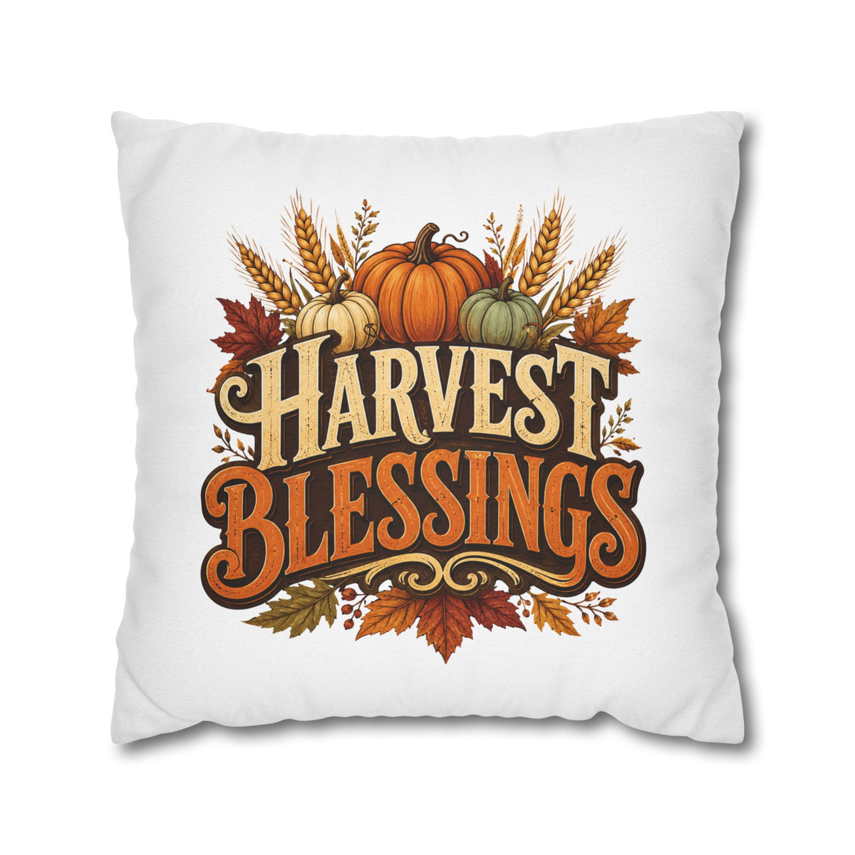 Thanksgiving Harvest Blessings Throw Pillowcase — Autumn Pumpkin Fall Decor