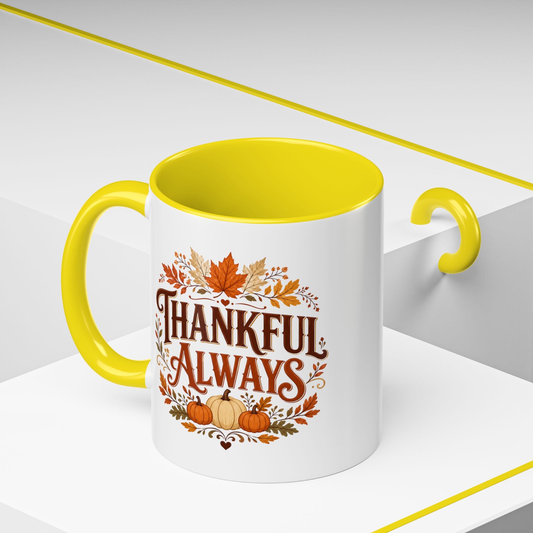 Thanksgiving Mug Thankful Always Accent Coffee Mug — Fall Pumpkin & Leaves Thanksgiving Gift