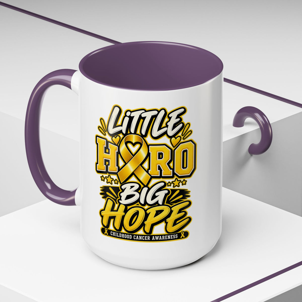 Little Hero Big Hope Coffee Mug — Childhood Cancer Awareness Accent Mug (11/15 oz)