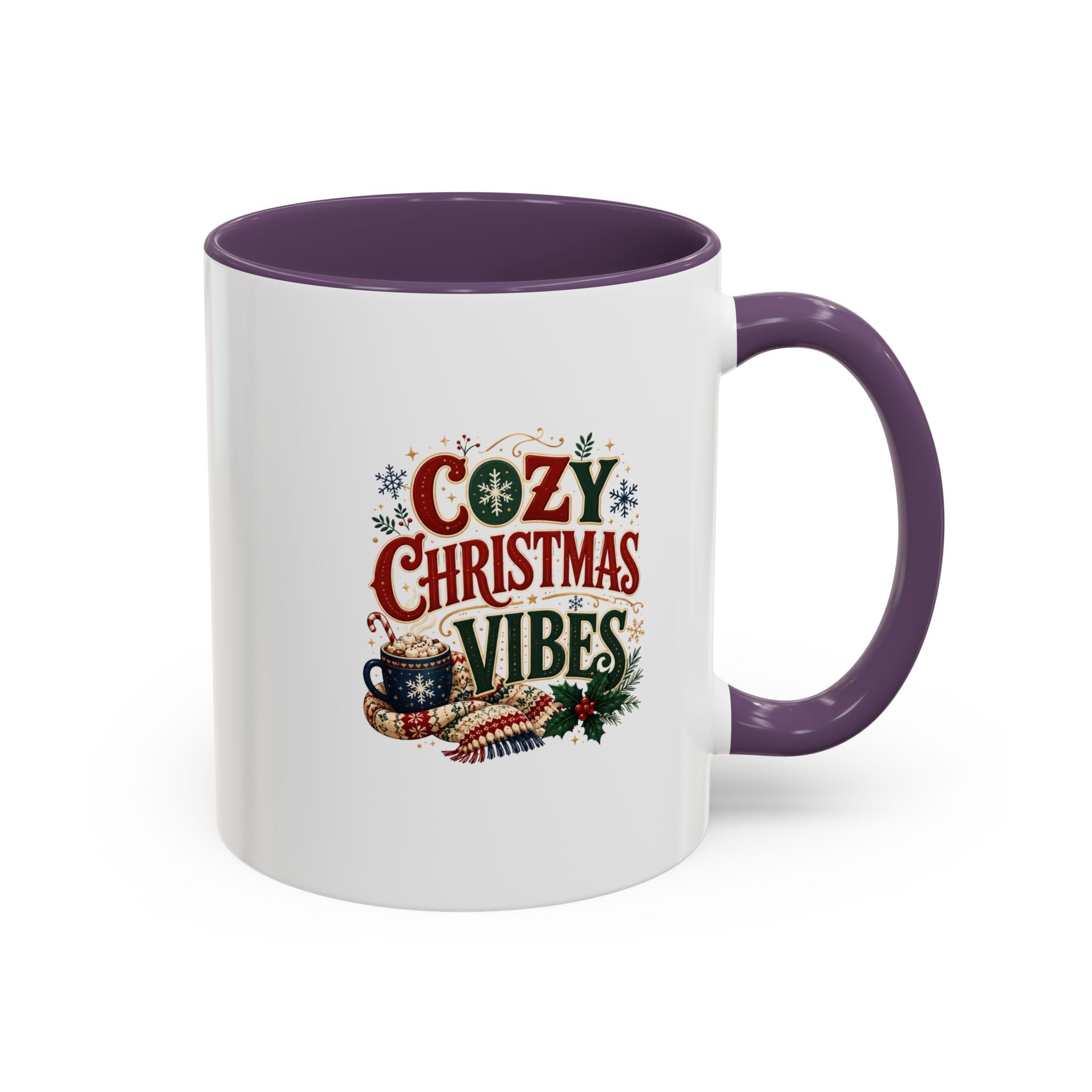 Cozy Christmas Vibes Accent Coffee Mug — Holiday Hot Cocoa Mug
