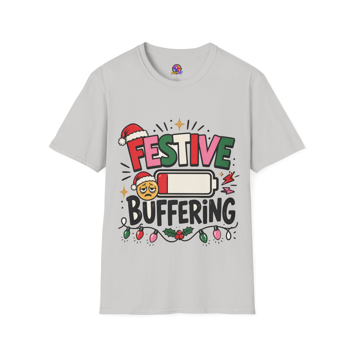 Festive Buffering T-Shirt — Funny Holiday Christmas Tee with Loading Battery Design
