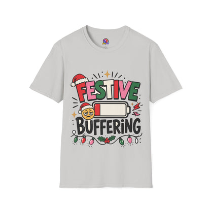 Festive Buffering T-Shirt — Funny Holiday Christmas Tee with Loading Battery Design