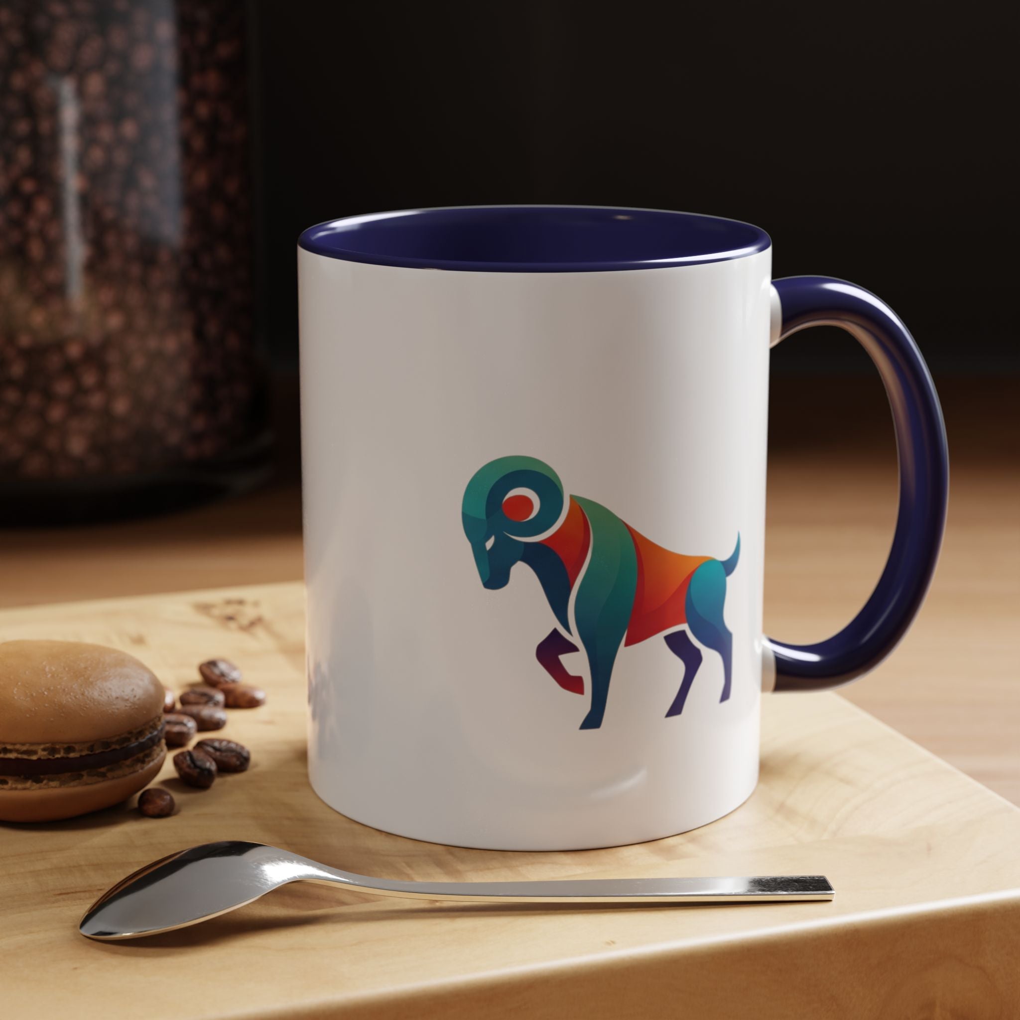 Colorful Ram Accent Coffee Mug — Geometric Zodiac Aries Design