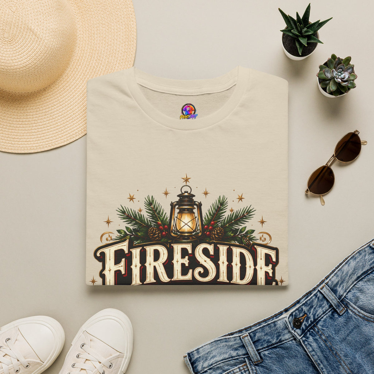 Fireside Festive Club T-Shirt — Cozy Holiday Lantern Graphic Tee