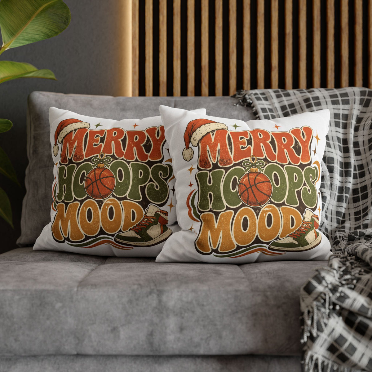 Merry Hoops Mood Holiday Pillowcase Modern Day Christmas  — Basketball Christmas Decorative Throw Pillowcase