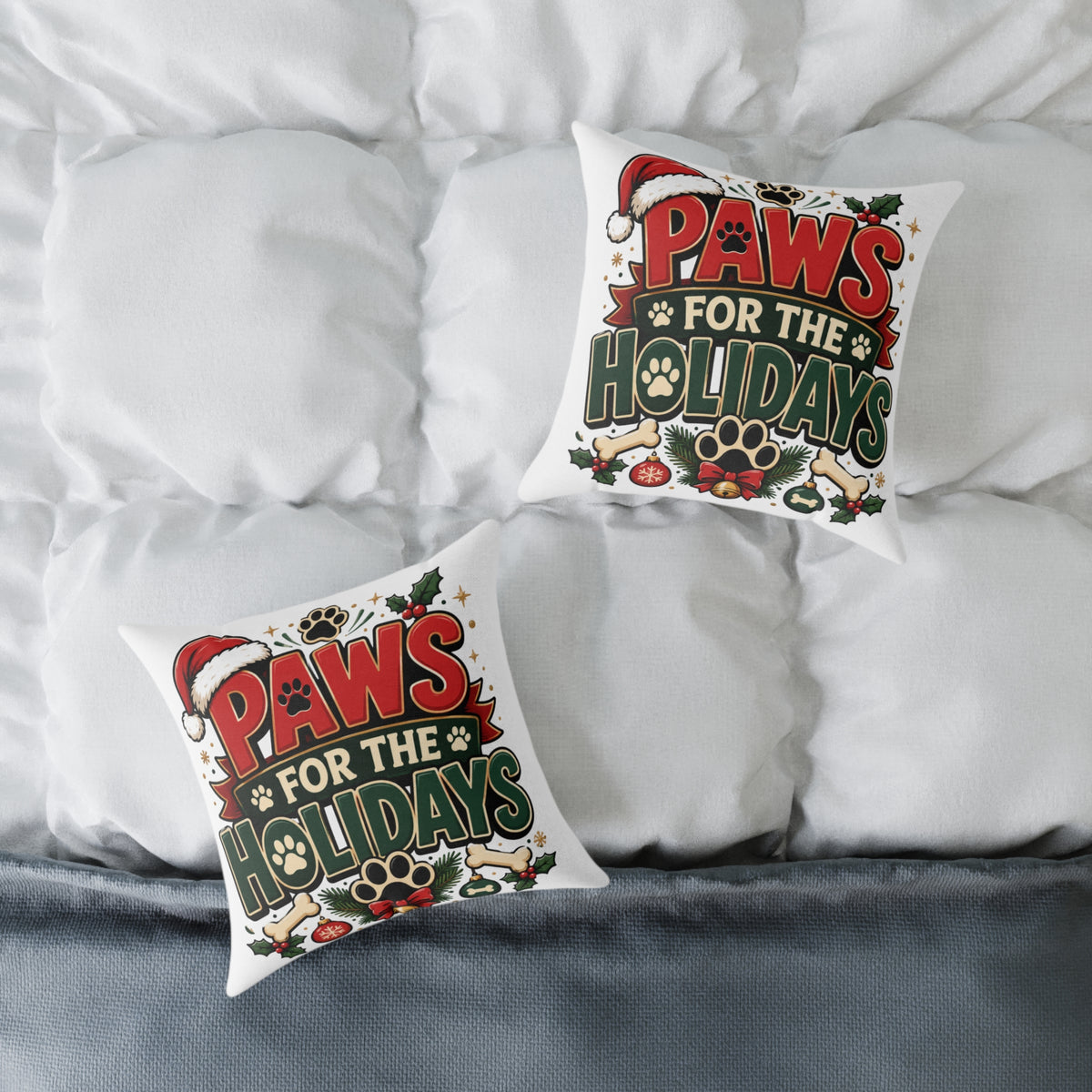 Christmas Paws for the Holidays Square Pillow — Festive Pet Christmas Decor