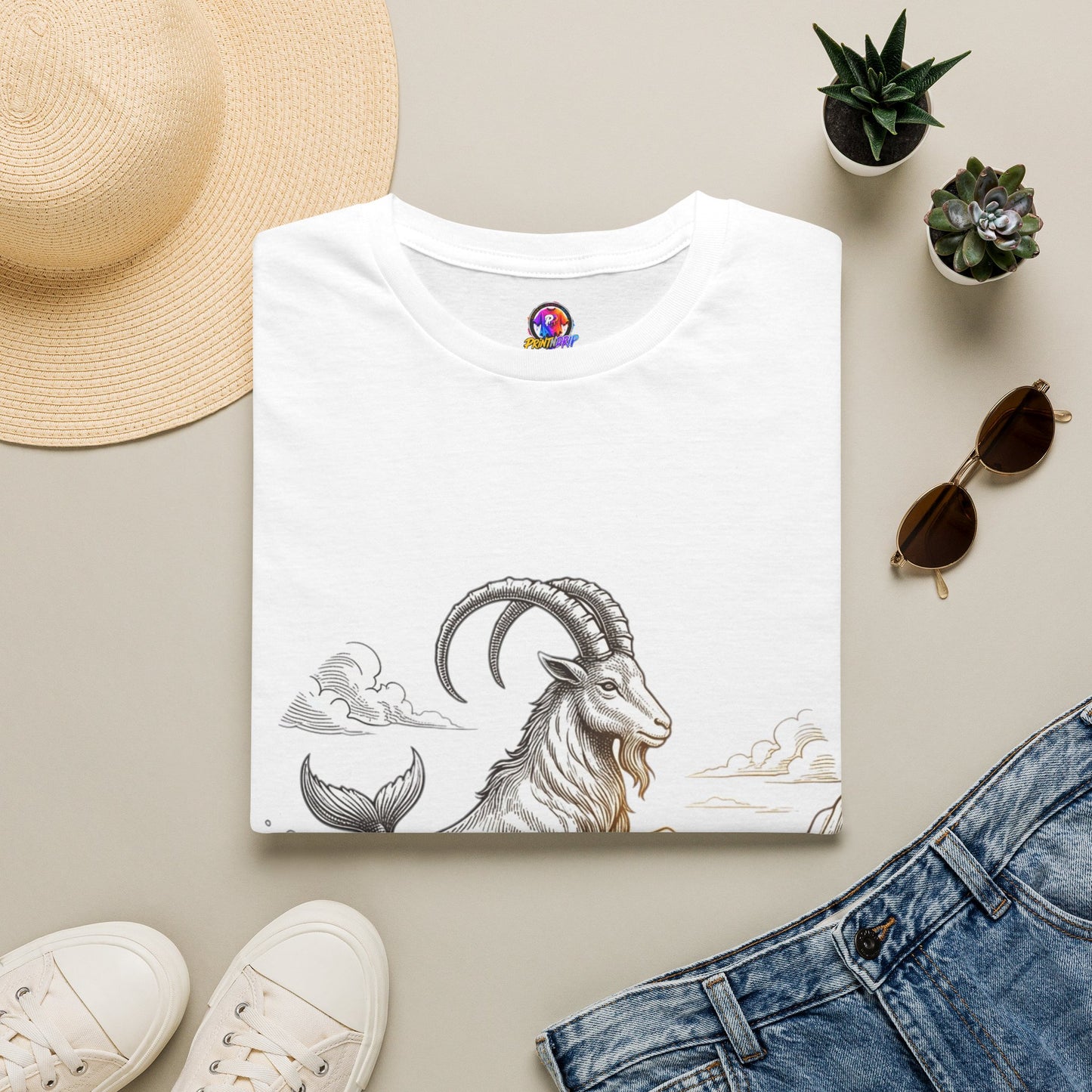 Capricorn Goat-Mermaid T-Shirt — Mythical Sea Goat Zodiac Tee