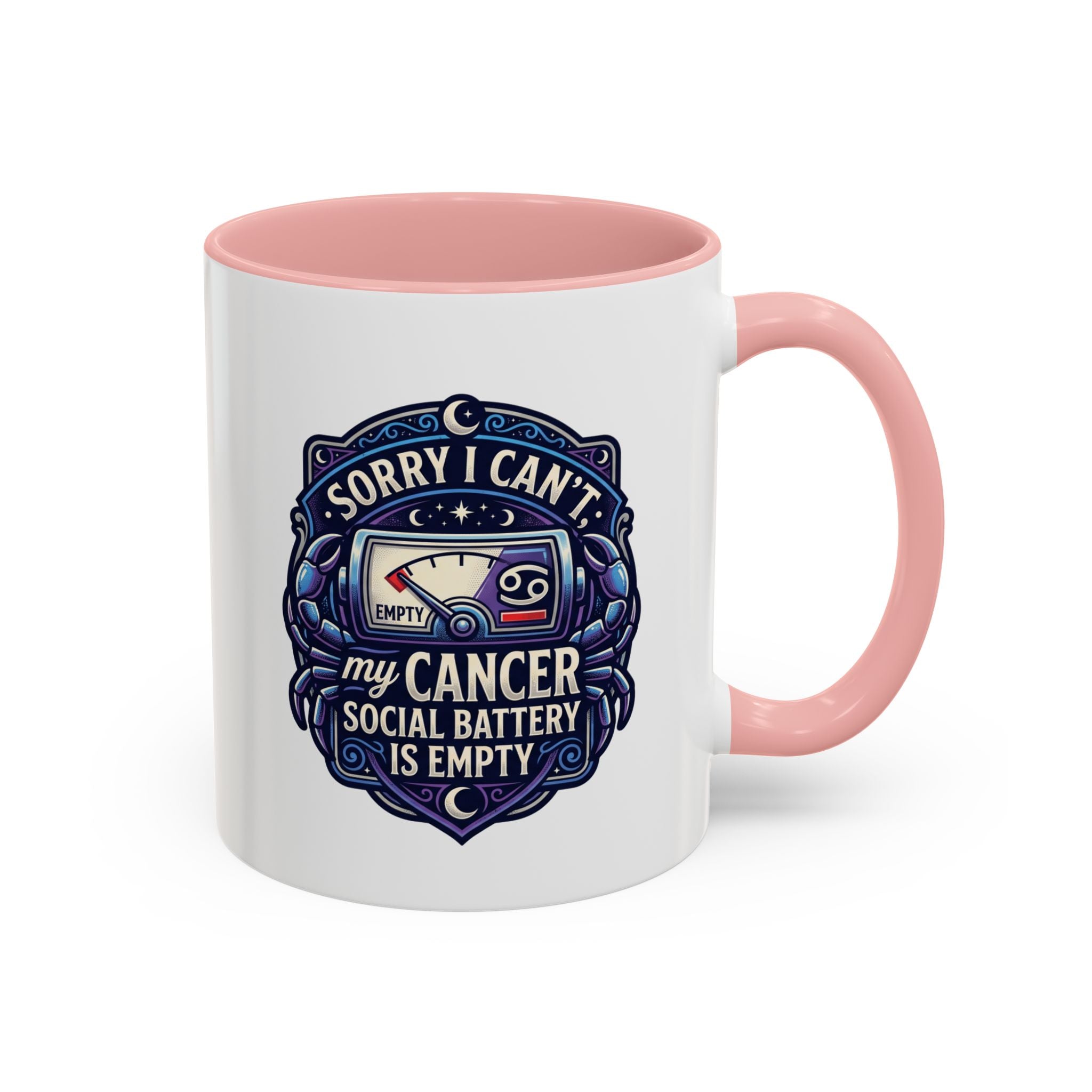 Accent Coffee Mug — “Sorry I Can’t My Cancer Social Battery Is Empty” Support Awareness Mug