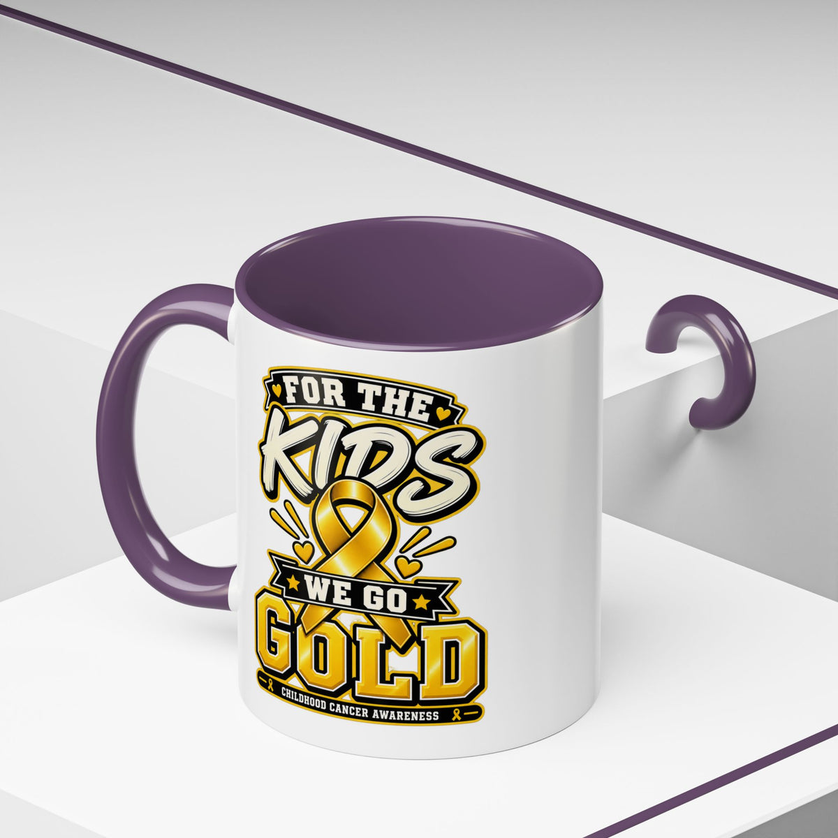 For The Kids We Go Gold Accent Coffee Mug — Childhood Cancer Awareness 11/15oz