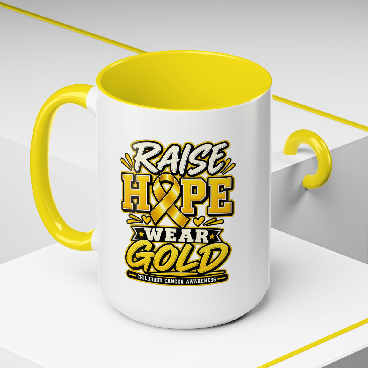 Raise Hope Wear Gold Cancer Awareness Coffee Mug (Accent, 11/15oz)