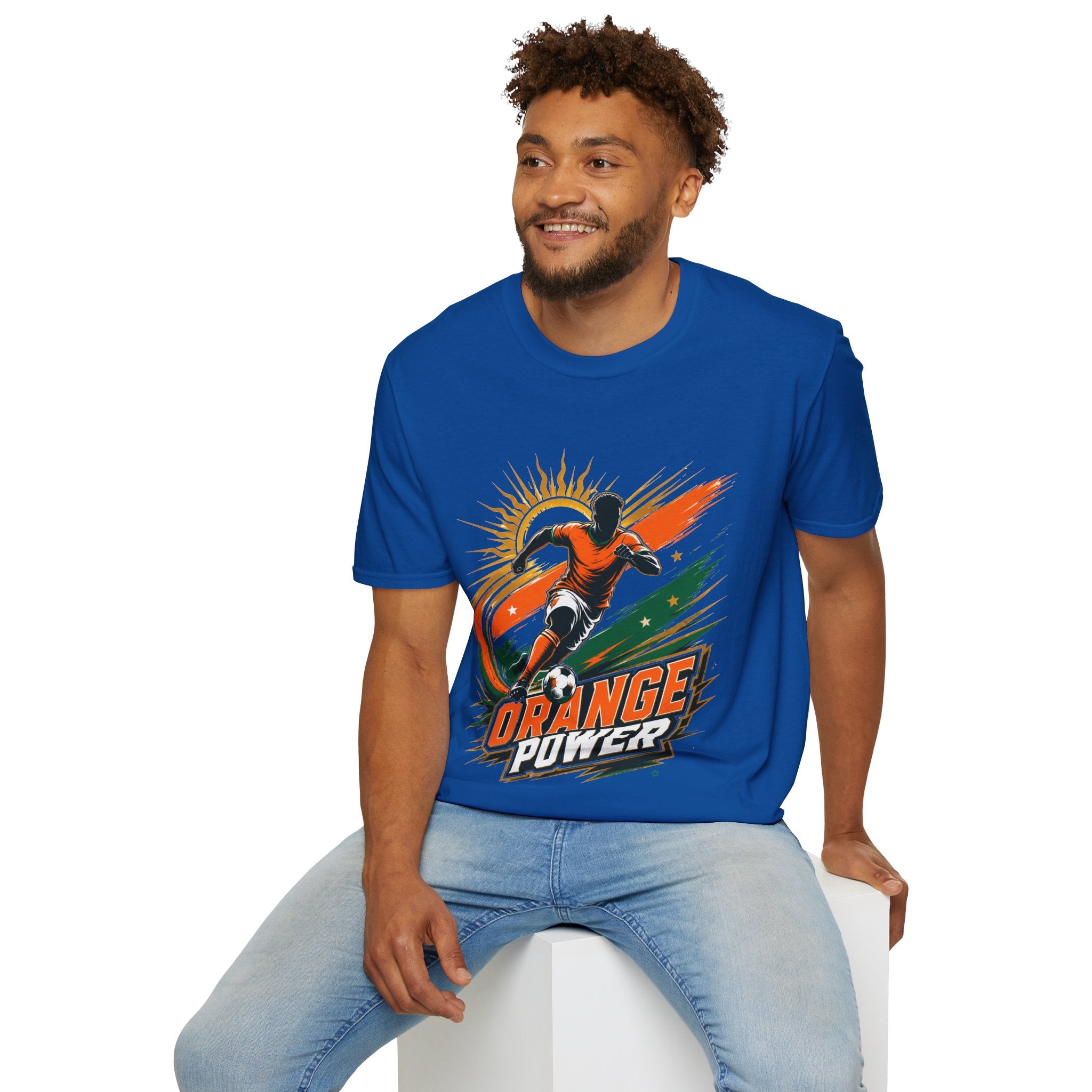 Côte d'Ivoire Orange Power Soccer T-Shirt — Dynamic Player Graphic Tee