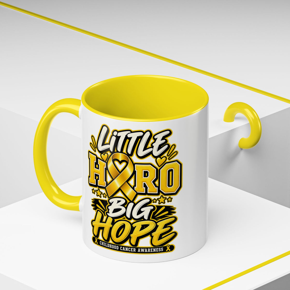 Little Hero Big Hope Coffee Mug — Childhood Cancer Awareness Accent Mug (11/15 oz)