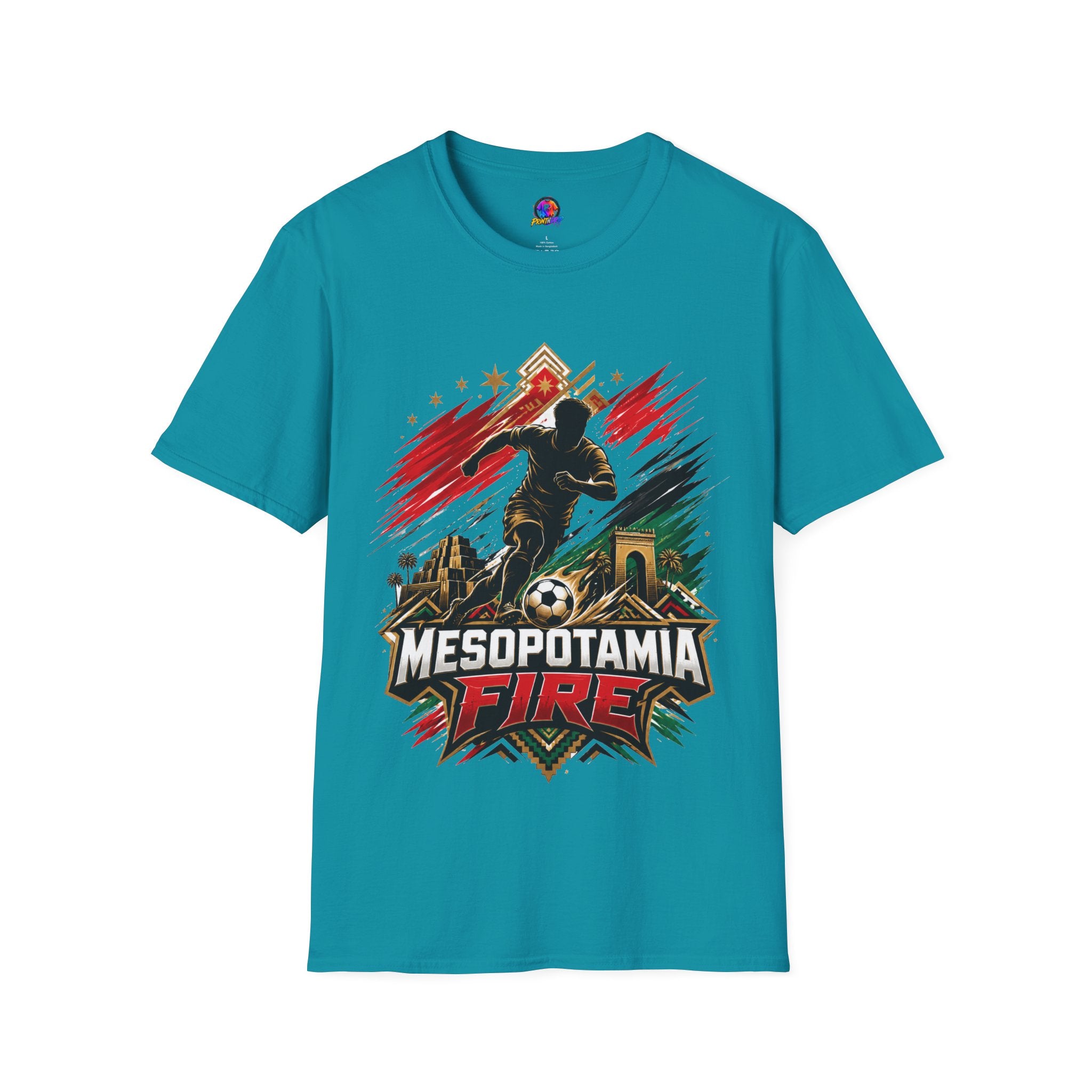 Iraq Mesopotamia Fire Soccer T-Shirt — Vintage Football Player Graphic Tee