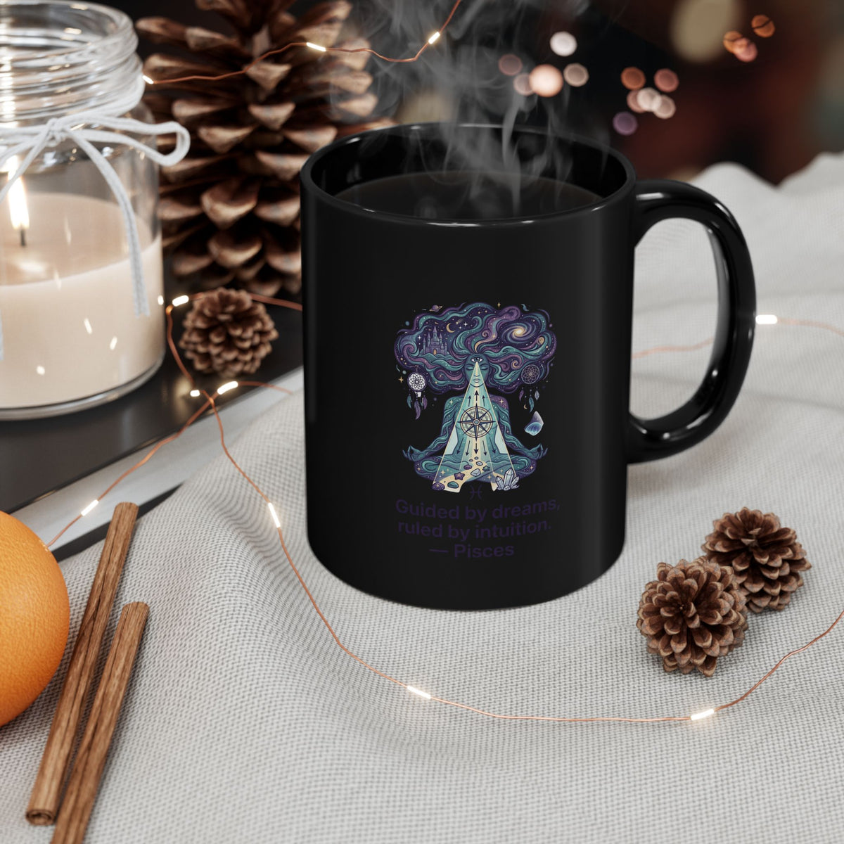 Pisces Zodiac Dreamy Crystal Tea Mug — Guided by Dreams & Intuition Black Coffee Cup