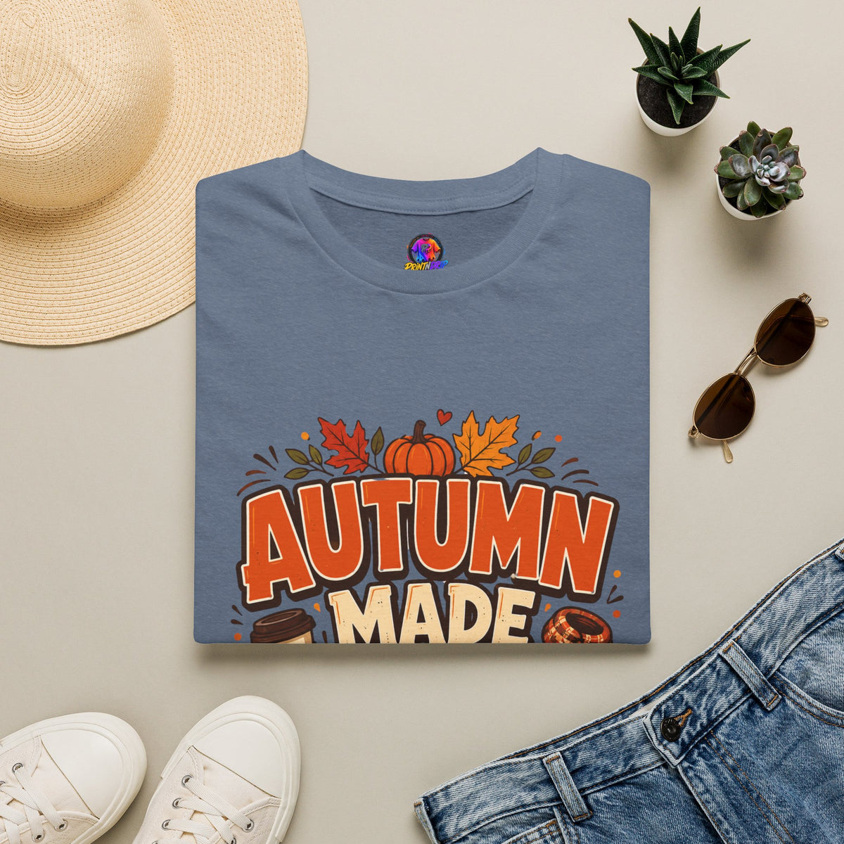 Thanksgiving T-shirt Autumn Made Me Do It T-Shirt — Fall Pumpkin & Leaves Graphic Tee
