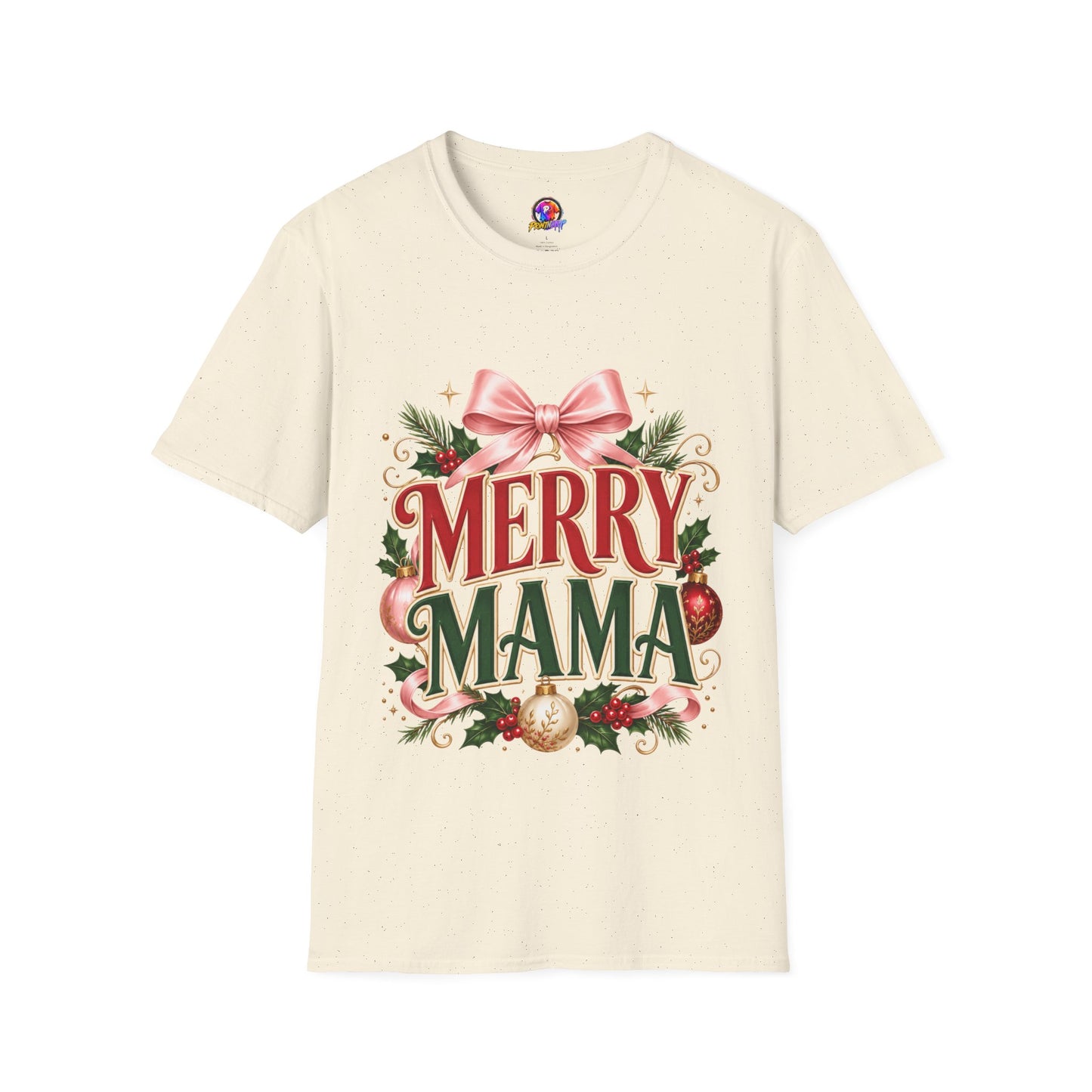 Merry Mama Christmas T-Shirt — Festive Bow & Holiday Greenery Tee