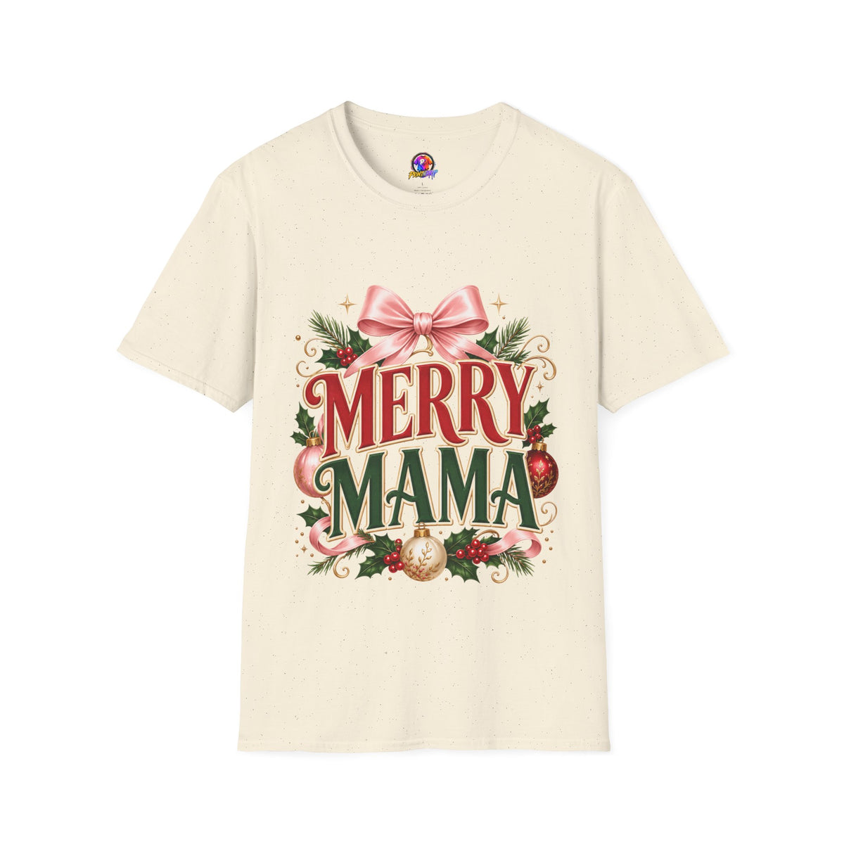 Merry Mama Christmas T-Shirt — Festive Bow & Holiday Greenery Tee