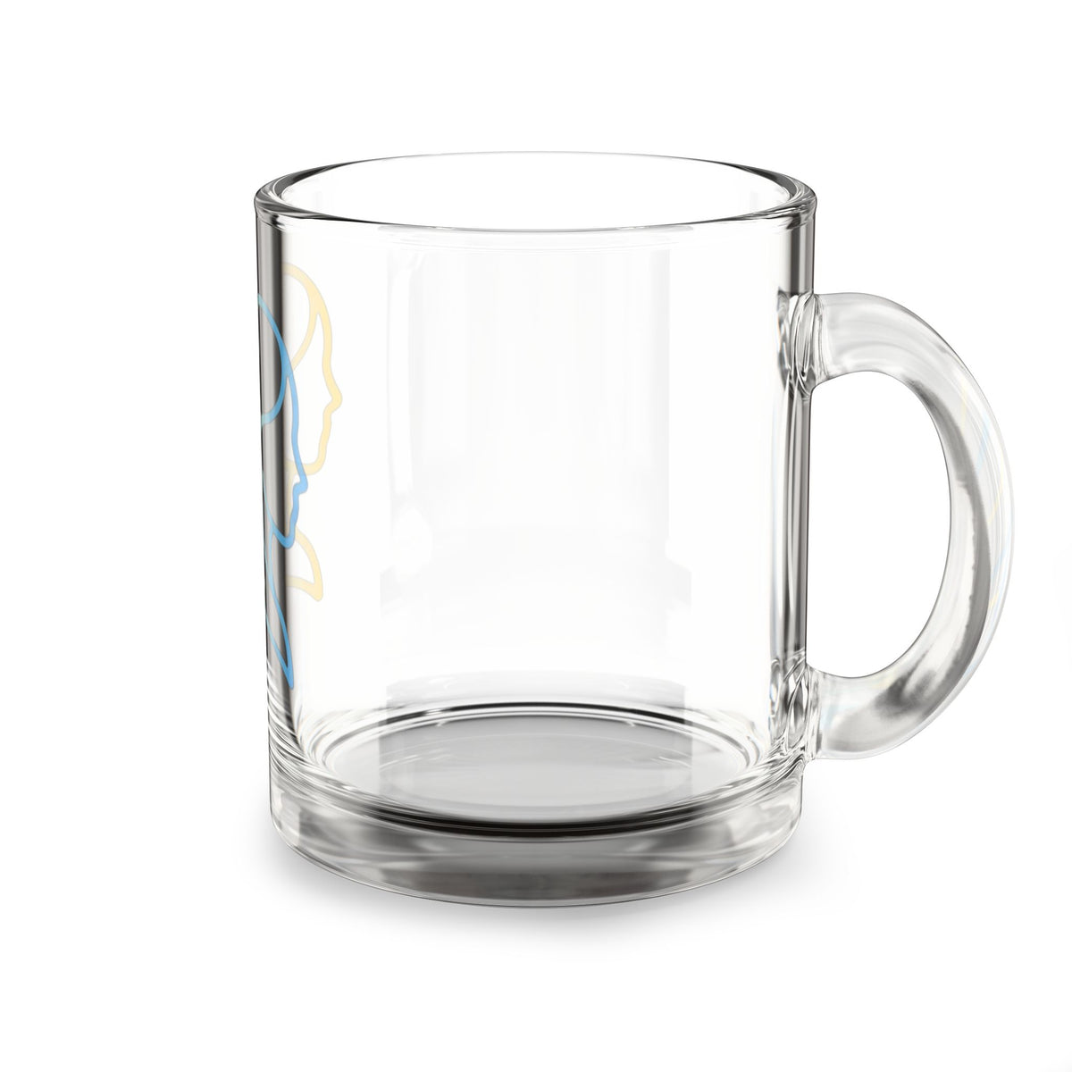 Gemini 10oz Glass Mug — Dual Profile Line Art Coffee Cup (Yellow & Blue)