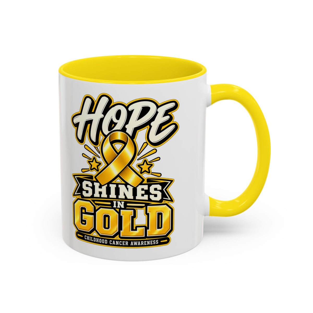 Hope Shines in Gold Coffee Mug — Childhood Cancer Awareness Accent Mug