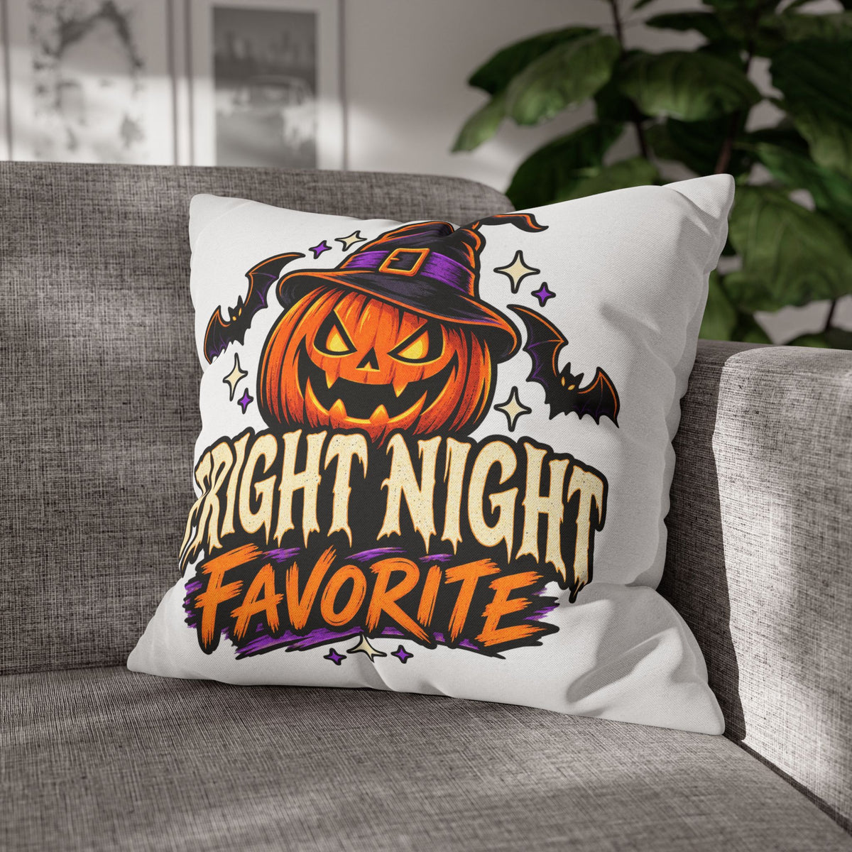 Halloween Pumpkin Pillowcase — "Fright Night Favorite" Spun Polyester Throw Pillow Cover