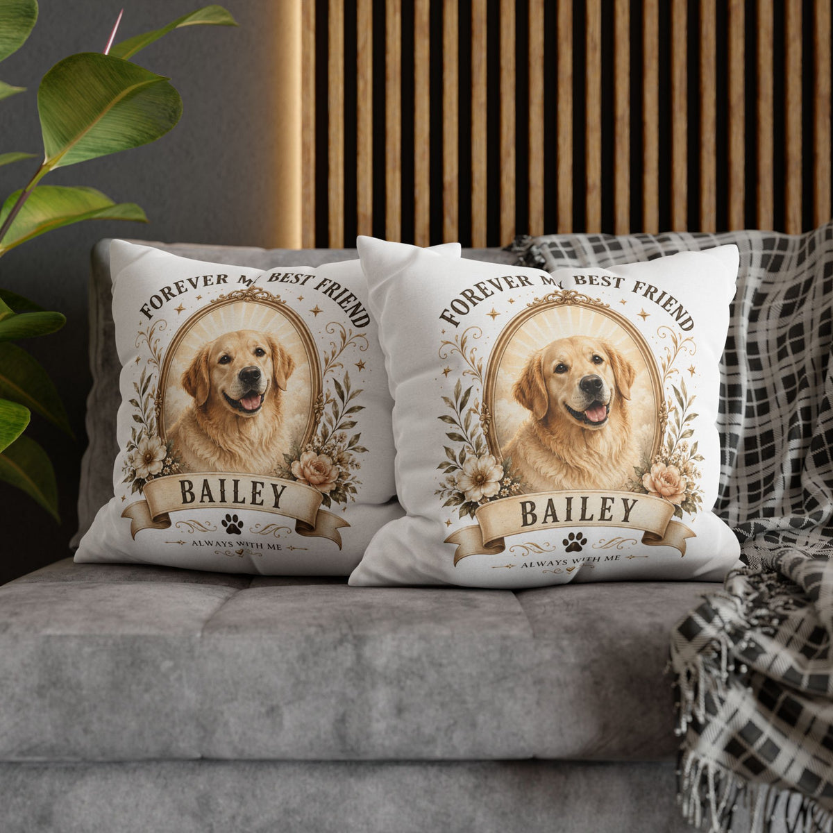 Dog Portrait Pillowcase Milo Bailey Dog Dad Mom— "Forever My Best Friend" Personalized Pet Throw Pillow