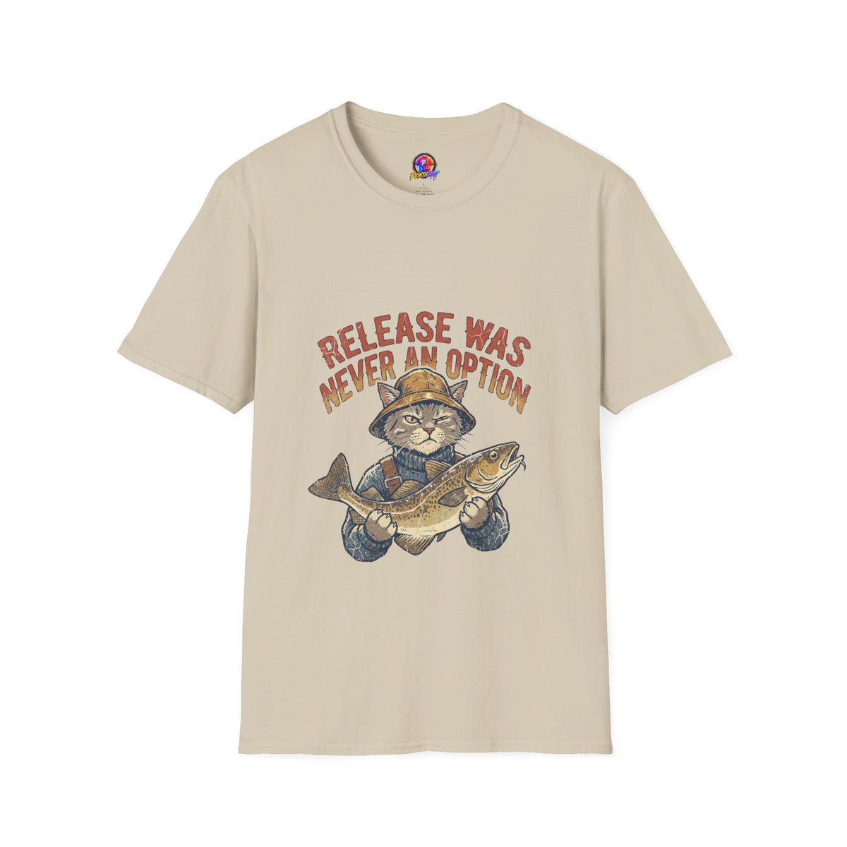 Funny And Witty Fishing Cat T-Shirt – "Release Was Never An Option" Vintage Angler Tee