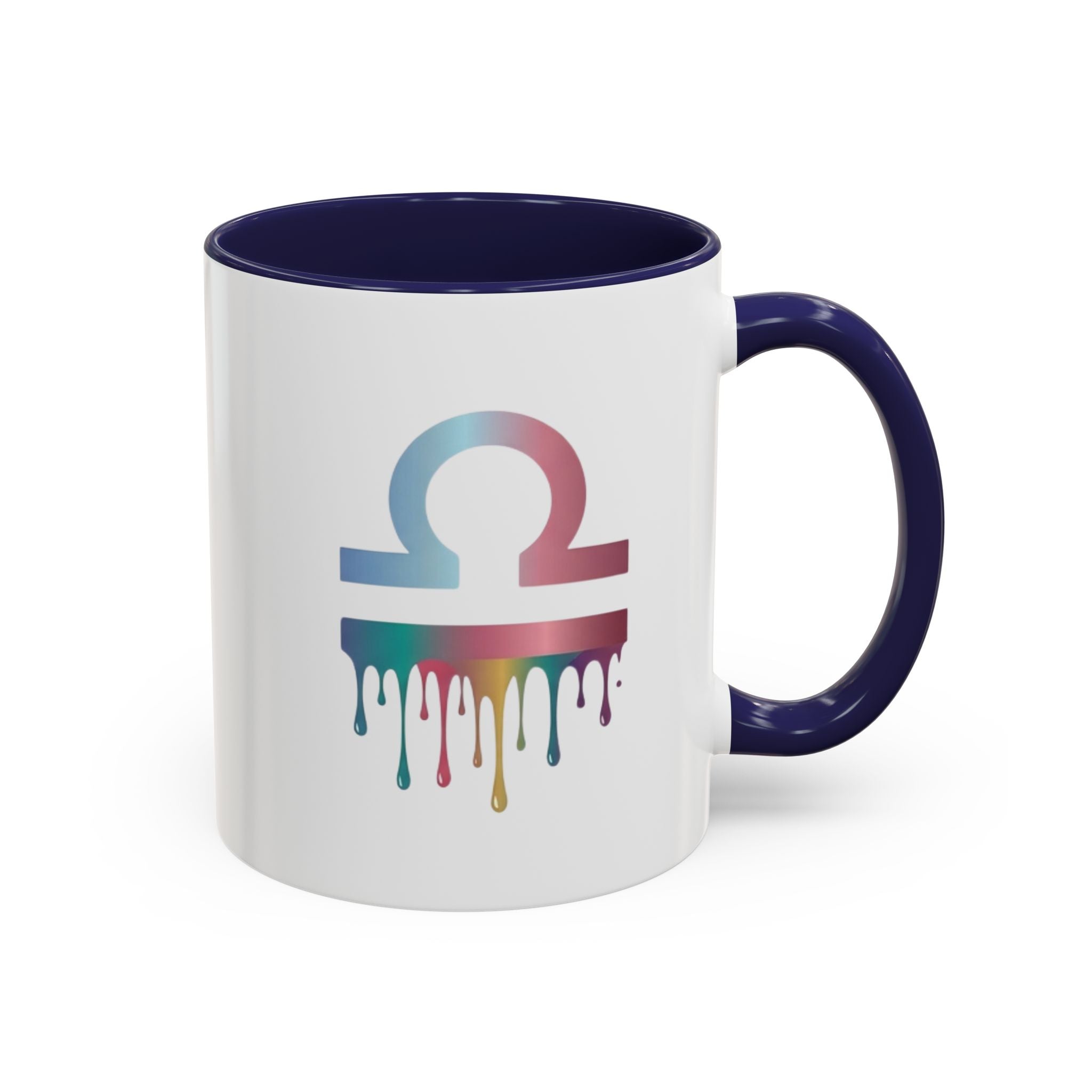 Libra Drip Accent Coffee Mug — Zodiac Symbol Rainbow Design