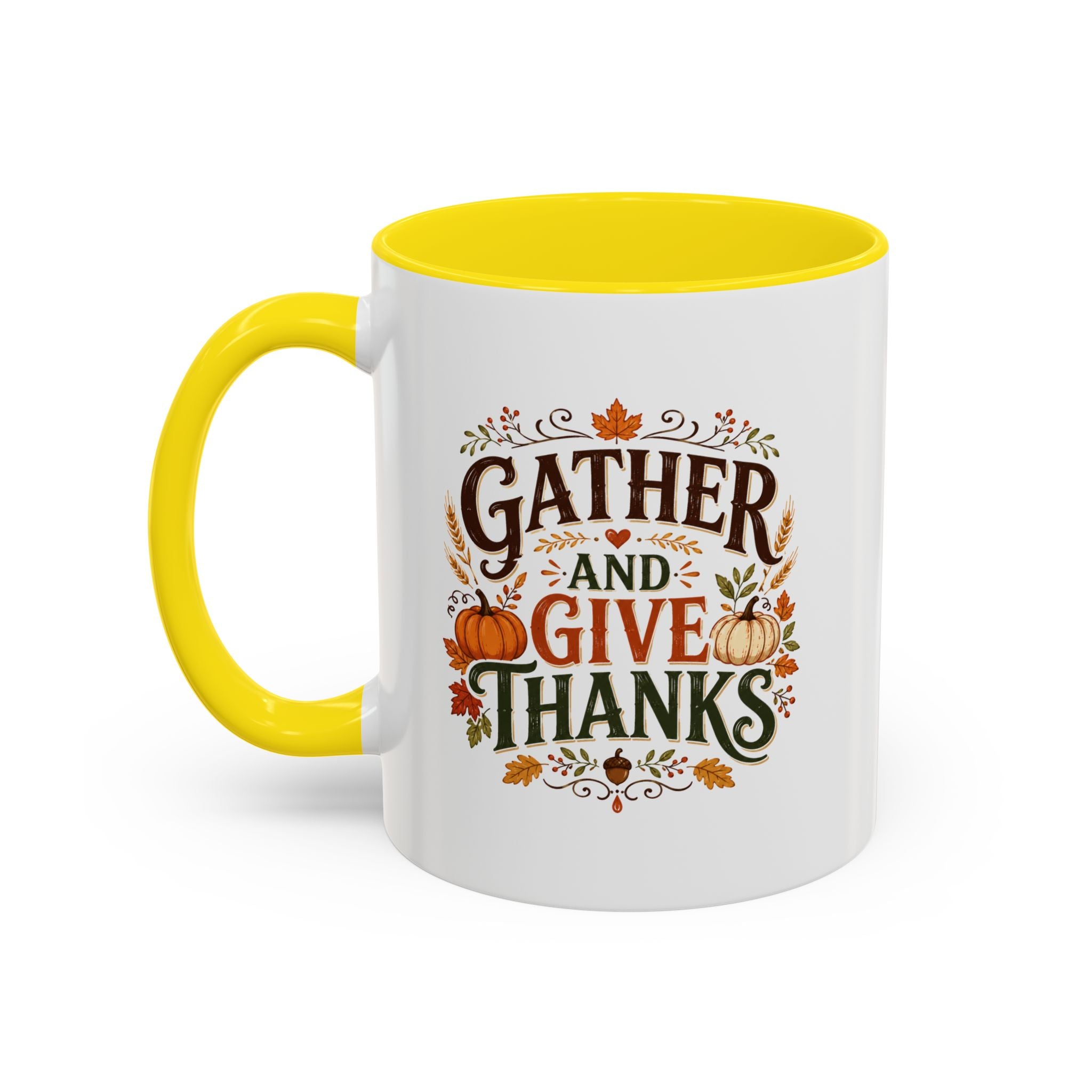 Thanksgiving Mug Gather and Give Thanks Coffee Mug — Thanksgiving Accent Mug