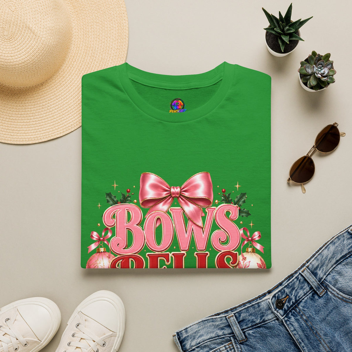 T-Shirt — Bows Bells Bliss Christmas Graphic Tee