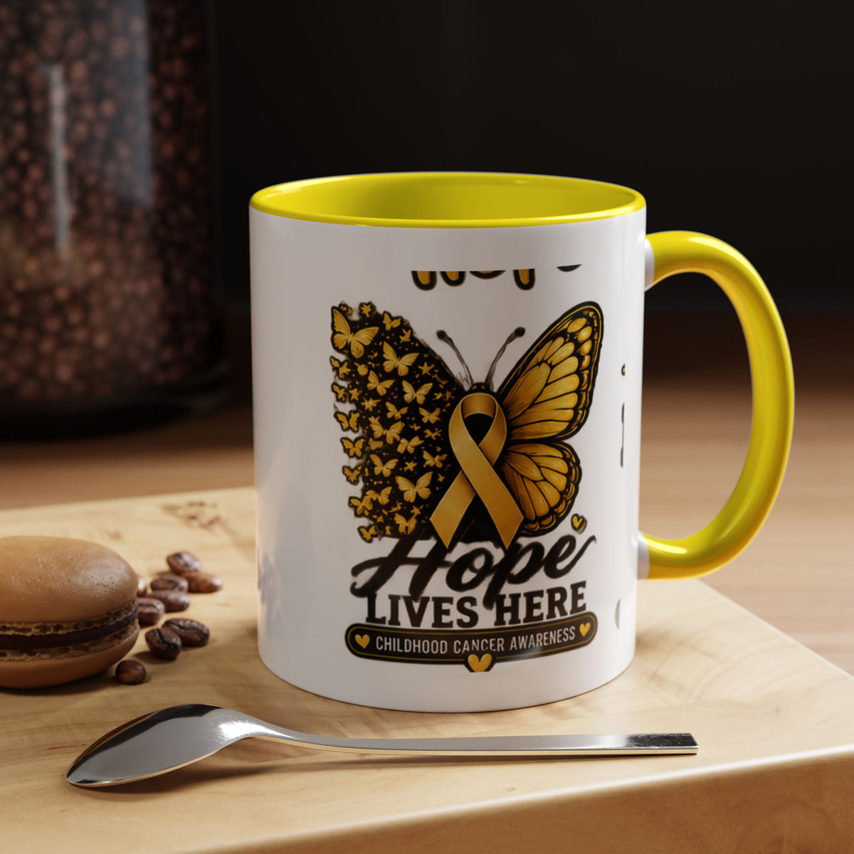 Children’s Cancer Awareness Accent Coffee Mug — "Hope Lives Here" (11/15oz)