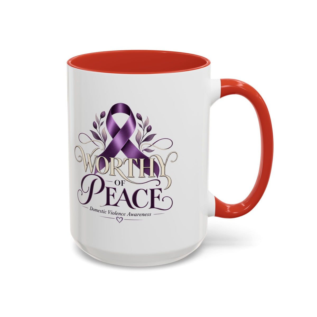 Worth of Peace Accent Coffee Mug — Domestic Violence Awareness Ribbon (11/15oz)