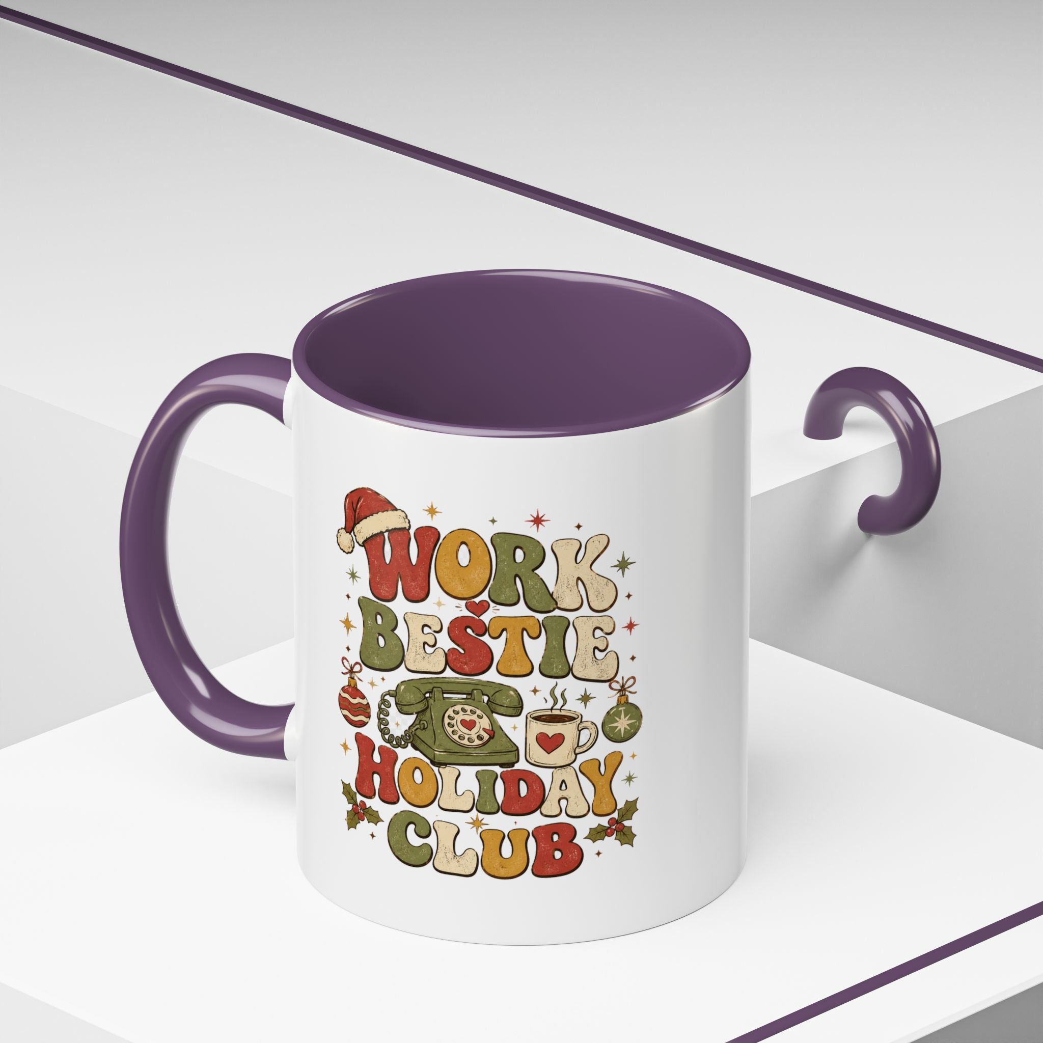 Modern Day Christmas Work Bestie Holiday Club Coffee Mug — Retro Christmas Accent Mug