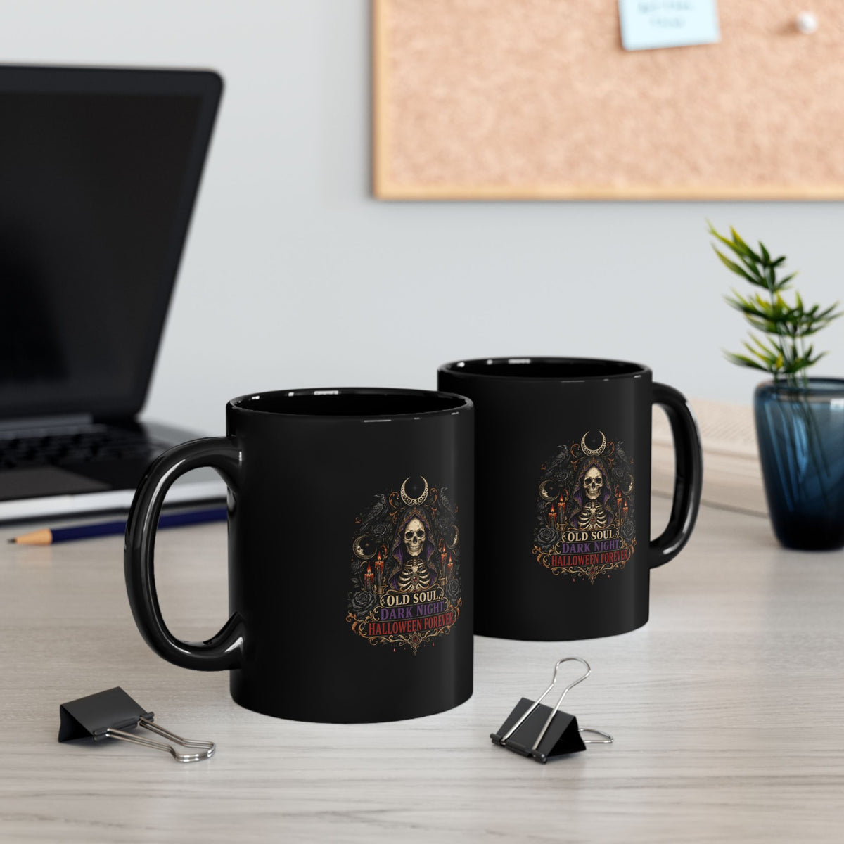 Halloween Skull Mug – "Old Soul, Dark Nights" Gothic Coffee Cup