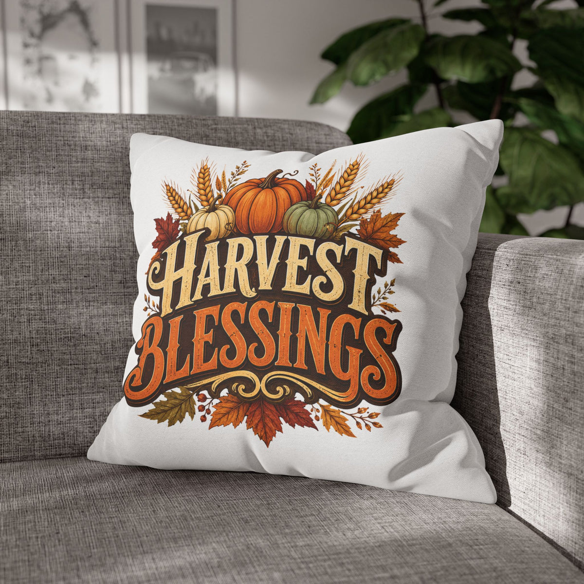 Thanksgiving Harvest Blessings Throw Pillowcase — Autumn Pumpkin Fall Decor