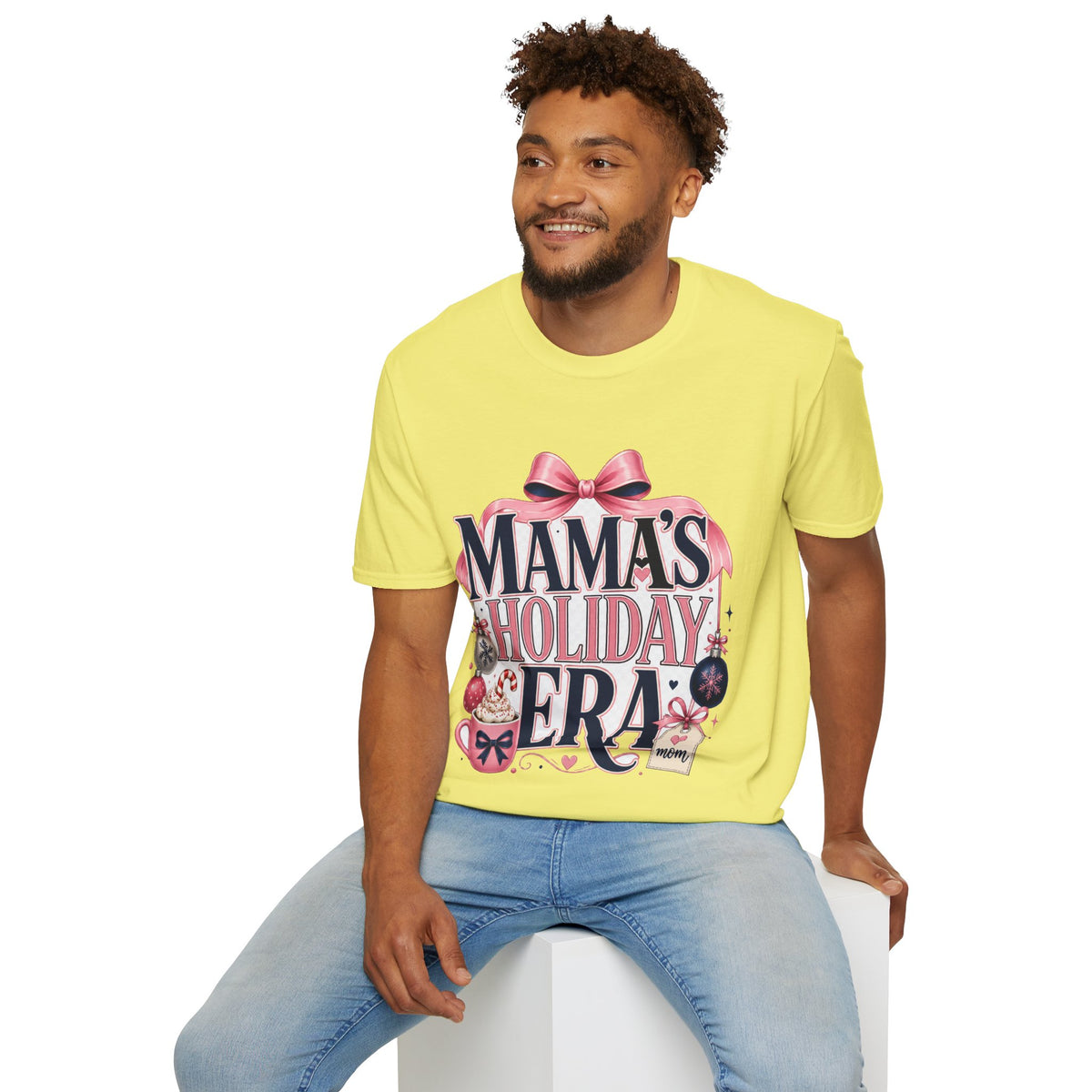 Mama's Holiday Era T-Shirt — Festive Pink Bow Christmas Tee for Moms
