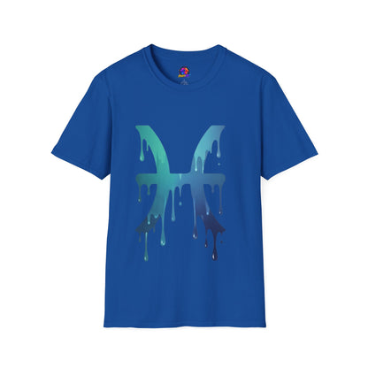 Pisces Drip Zodiac T-Shirt — Blue Gradient Astrological Tee