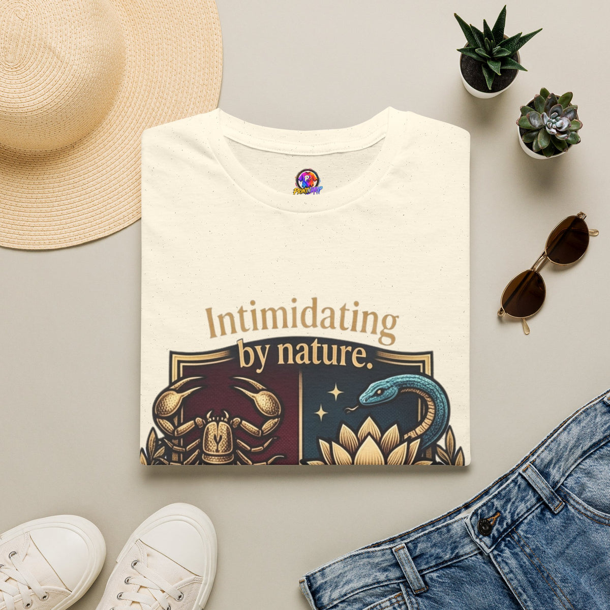 Intimidating by Nature T-Shirt — Scorpion & Snake Badge Design