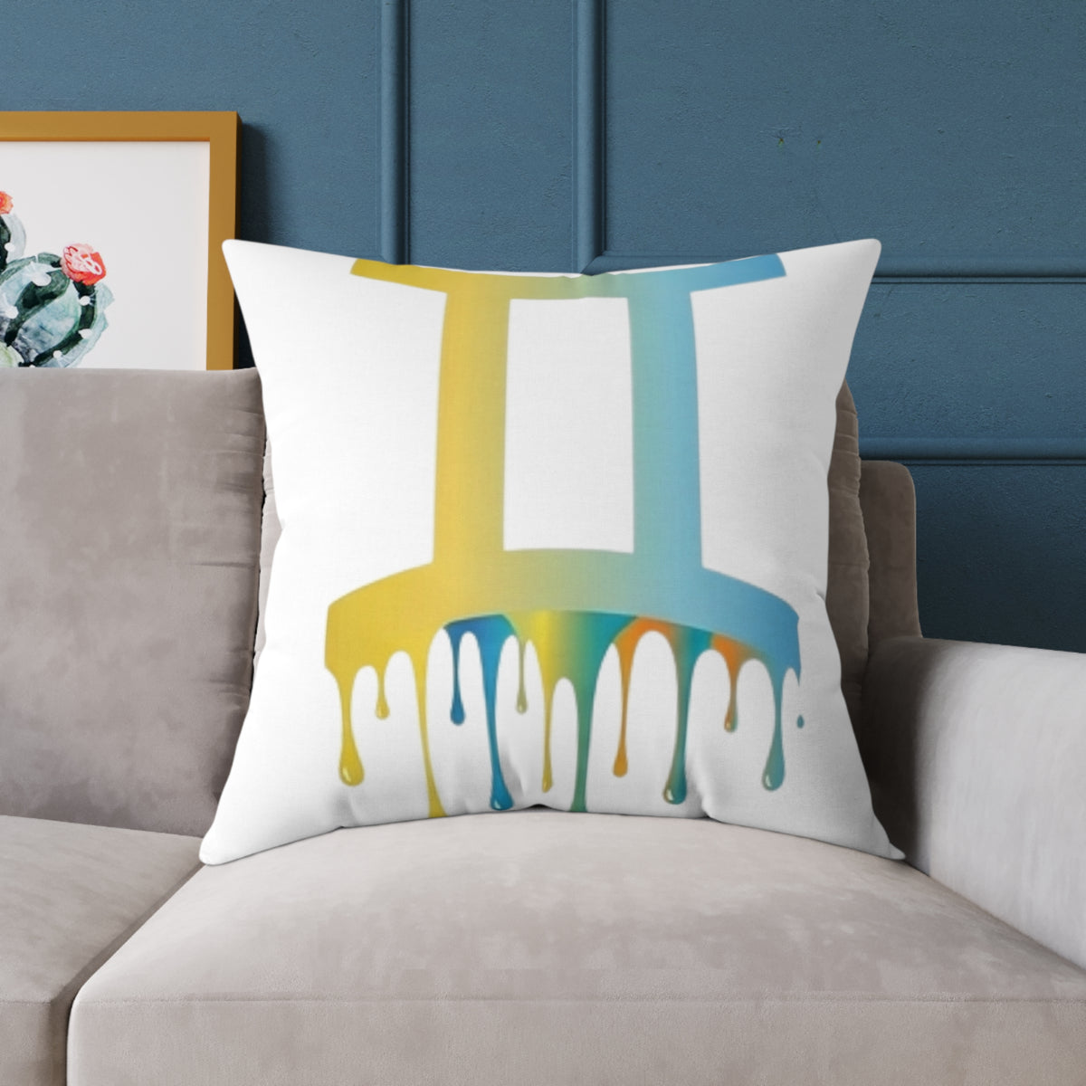 Gemini Zodiac Dripping Astrological Square Poly Canvas Pillow
