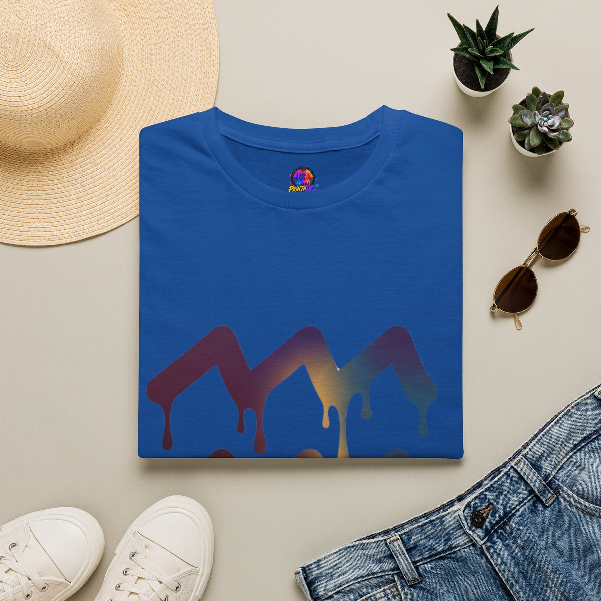 Dripping Mountain Graphic Tee — Vaporwave Sunset T-Shirt