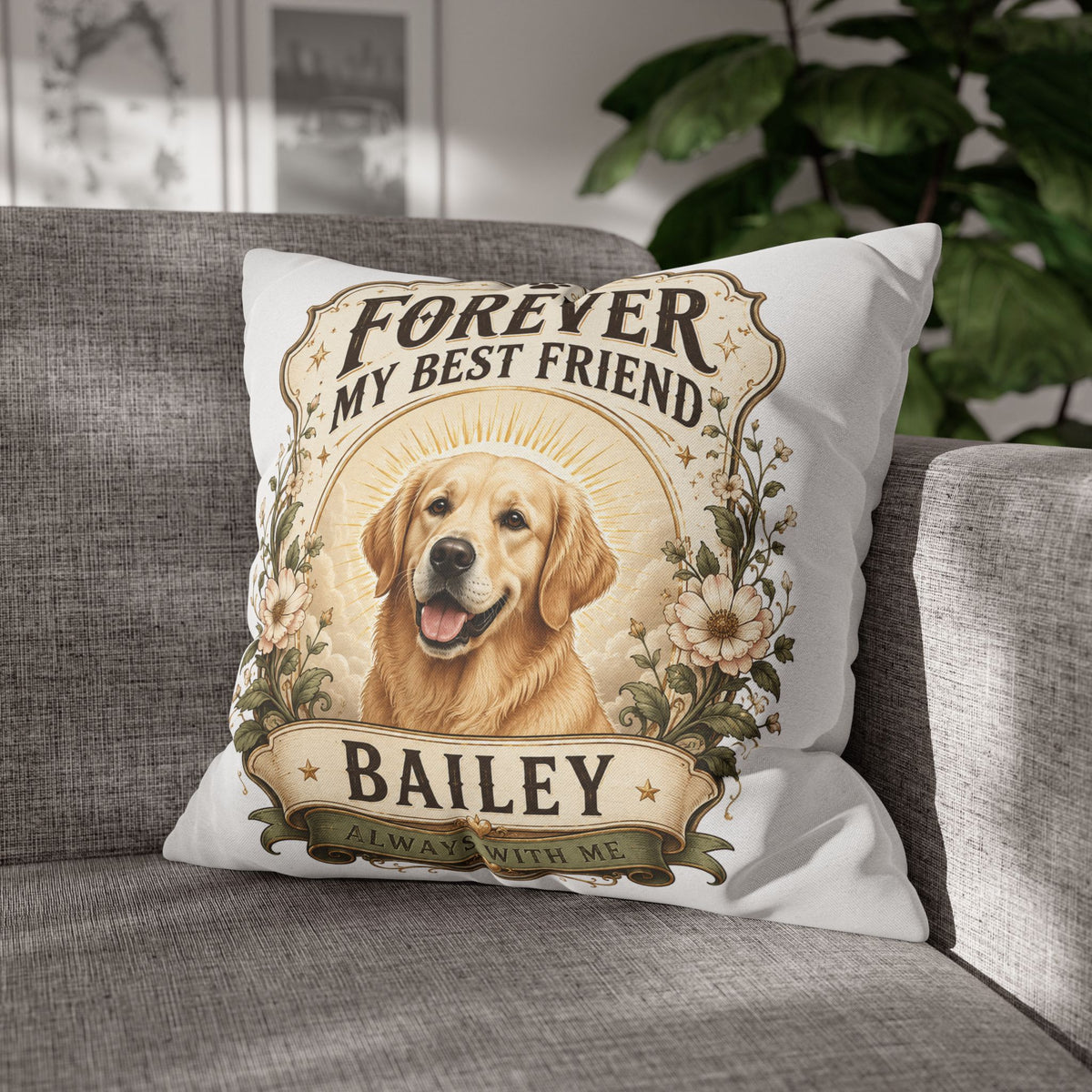 Forever My Best Friend Golden Retriever Milo Bailey Dog Dad Mom Pillowcase – Personalized Dog Memorial Cushion Cover