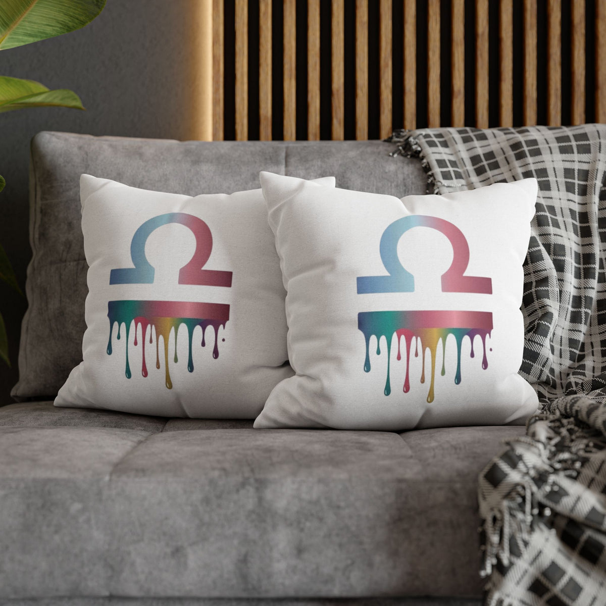 Libra Zodiac Drip Pillowcase — Colorful Astrology Square Throw Pillow