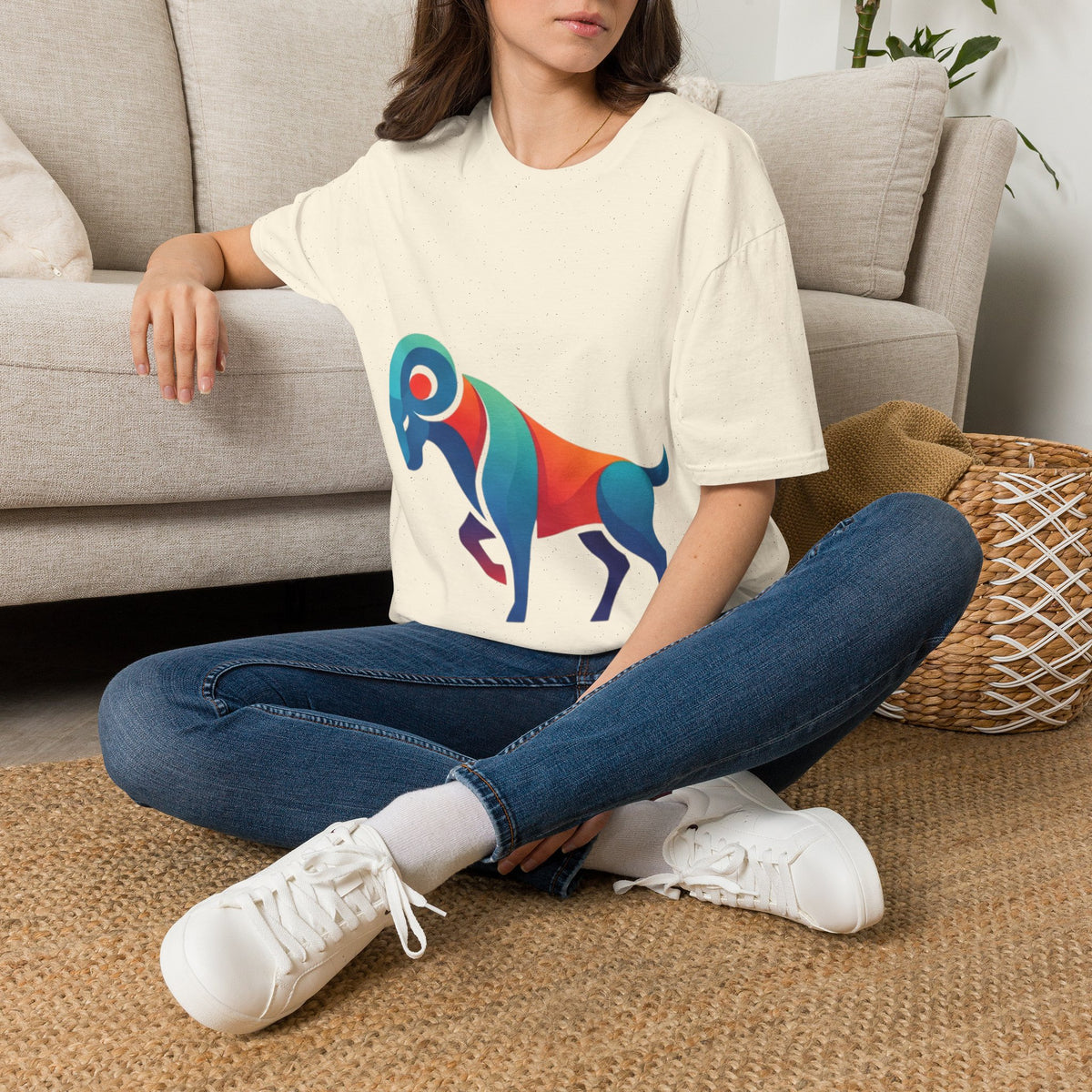 Ram Graphic T-Shirt — Colorful Geometric Sheep/Goat Art