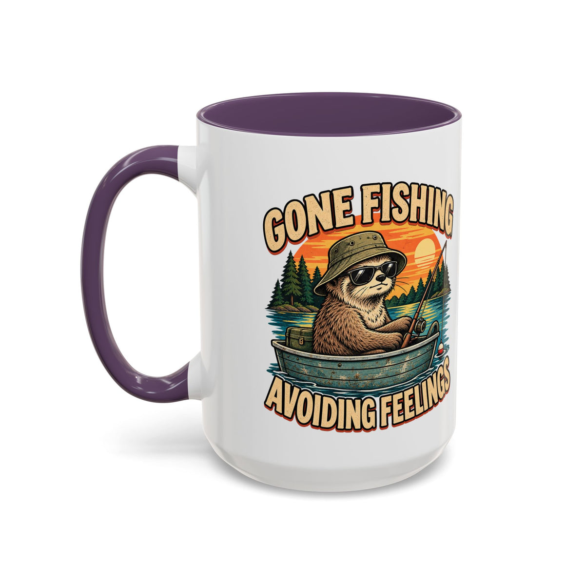 Funny And Witty "Gone Fishing Avoiding Feelings" Accent Coffee Mug (11, 15oz)